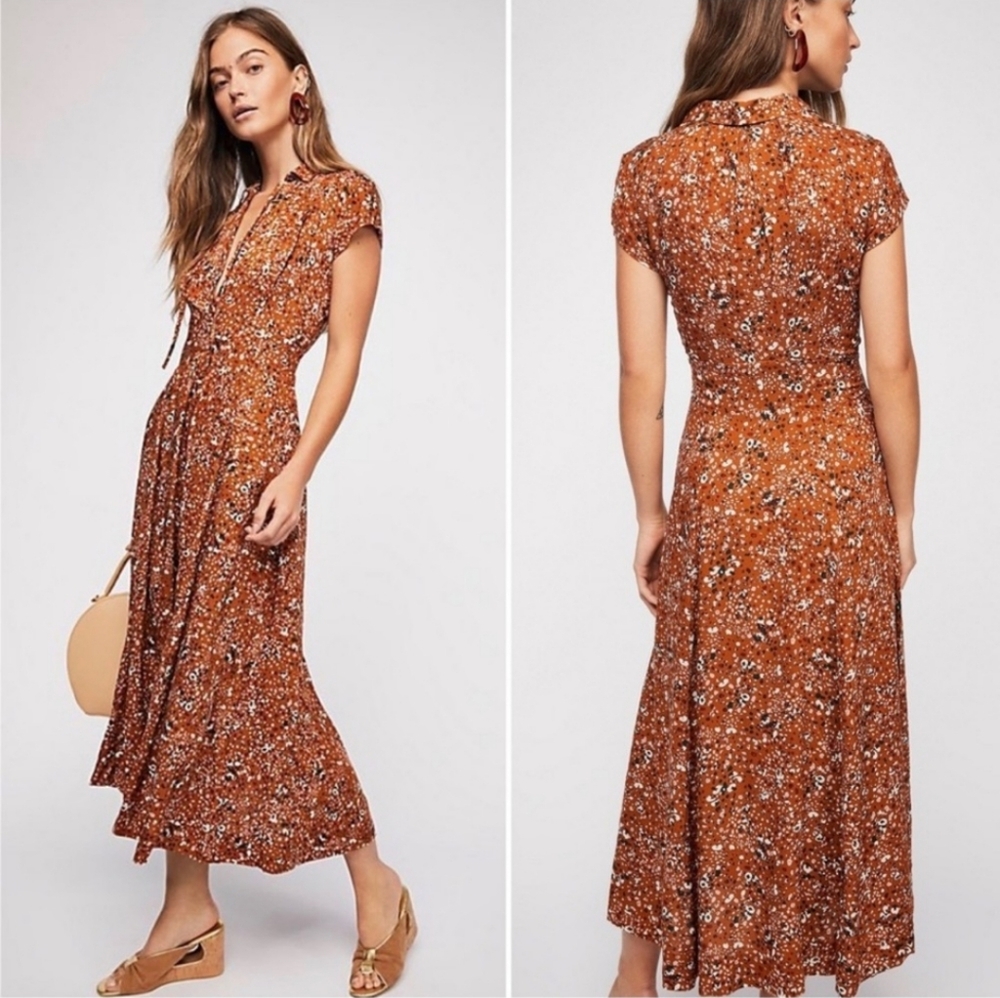 Free People Boho Dress Sz 8 Brown Floral